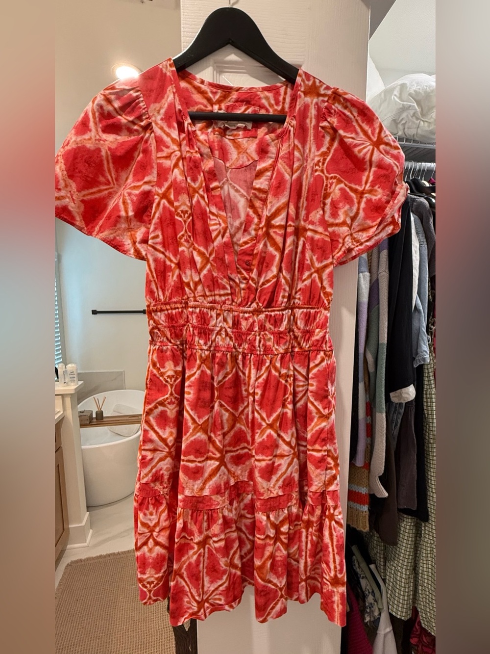 Anthropologie Red and Orange Tie-Dye Blouse